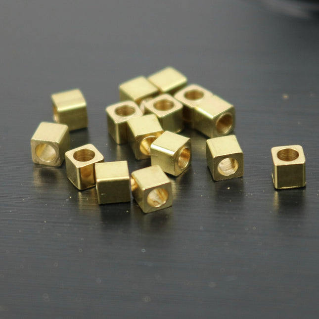 20 Raw Brass Square Cube Beads, End Caps - 3x3 mm 2.0mm Hole -  Solid Brass
