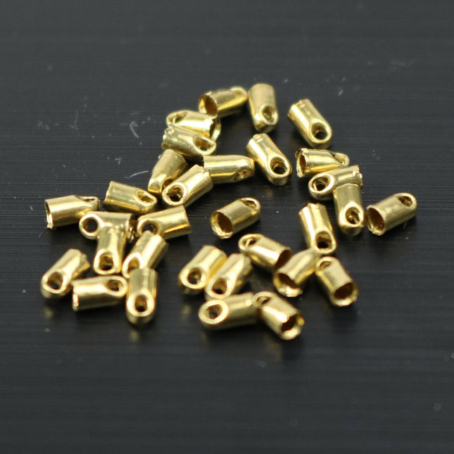 100 raw Brass End Cap - for 1.5mm Cord / Chain - 4mm Length - Cord Tip End, raw brass ribbon end, raw brass ends cap