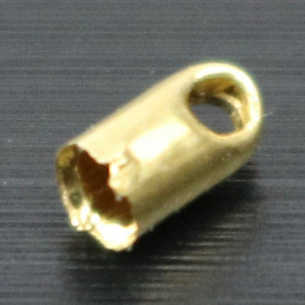 100 raw Brass End Cap - for 1.5mm Cord / Chain - 4mm Length - Cord Tip End, raw brass ribbon end, raw brass ends cap
