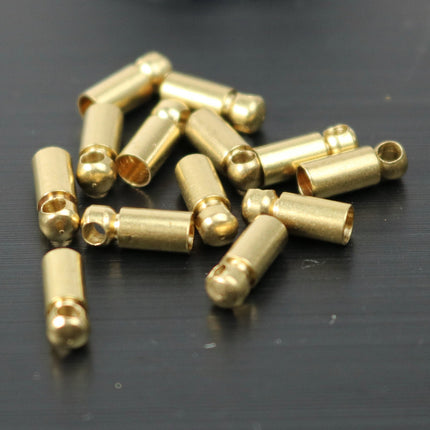 50 raw Brass End Cap - for 2.5mm Cord / Chain - 8mm Length - Cord Tip End, raw brass ribbon end, raw brass ends cap