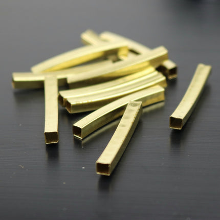 25 Square Raw Brass Curved Tubes Spacer Beads (25x3x3mm)