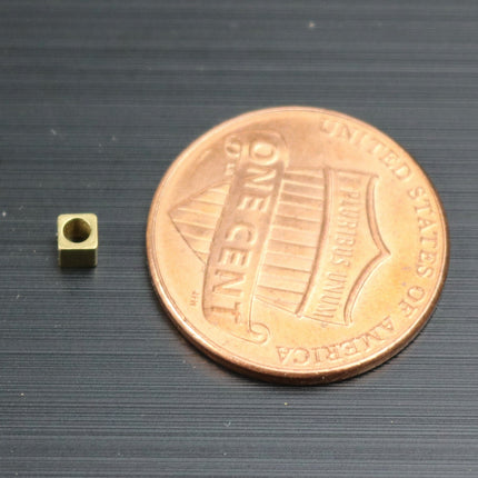 100 Raw Brass Square Cube Beads, End Caps - 2.5x2.5 mm 1.5mm Hole -  Solid Brass