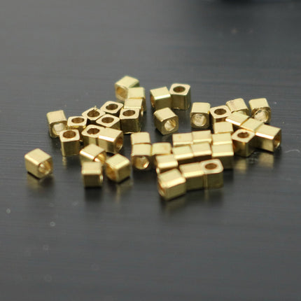100 Raw Brass Square Cube Beads, End Caps - 2.0x2.0 mm 2mm -  Solid Brass