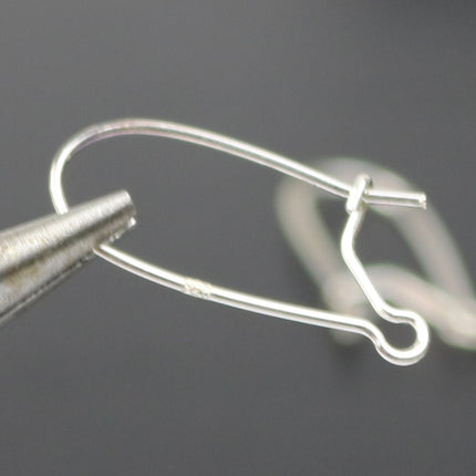 10 Sterling SILVER Kidney Ear Wires Earrings hooks Earwires - 21x10mm 21Gauge 0.7mm Wire - 5 Pair Fish hook ear wire - ss776