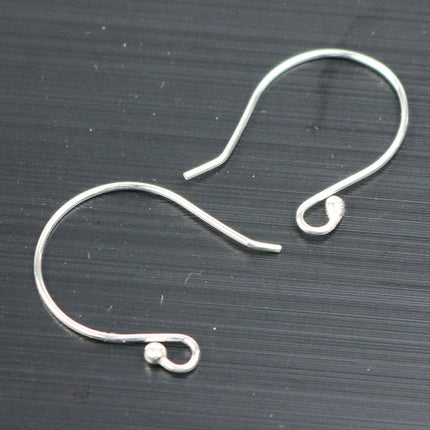 10 Sterling SILVER Ear Wires Earrings hooks Earwires with Ball - 19x16mm 21Gauge 0.7mm Wire - 5 Pair Fish hook ear wire - ss790