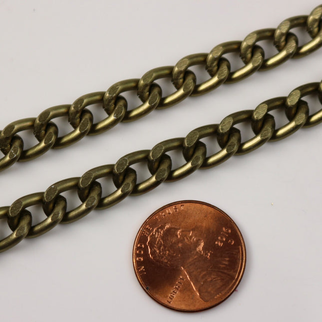 5 ft Aluminum Chain Facet Curb Chain - Antique Brass - 7x11mm 2mm thickness Chunky Unsoldered Link - AL0711