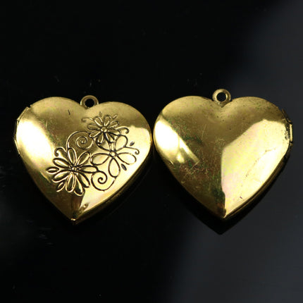 5 pcs Antique GOLD Heart Locket Pendant Charm - 29x29mm 7mm thickness - Brass Locket Pendant Charm