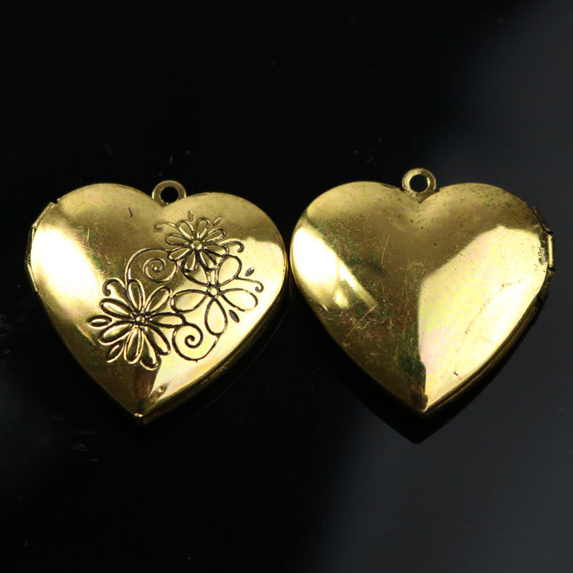 5 pcs Antique GOLD Heart Locket Pendant Charm - 29x29mm 7mm thickness - Brass Locket Pendant Charm