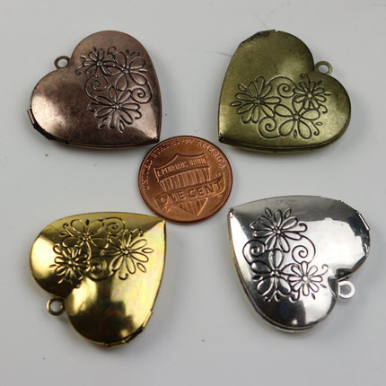 5 pcs Antique Copper Heart Locket Pendant Charm - 29x29mm 7mm thickness - Brass Locket Pendant Charm