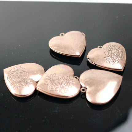 5 pcs Antique Copper Heart Locket Pendant Charm - 29x29mm 7mm thickness - Brass Locket Pendant Charm