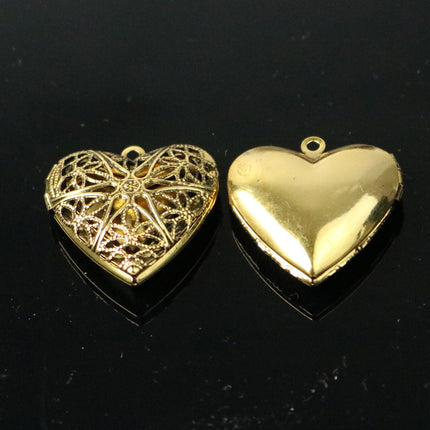 5 pcs Antique GOLD Heart Filigree Locket Pendant Charm - 25mm 1 inch 8mm thickness- Brass Locket Pendant Charm