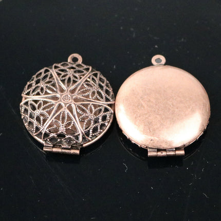 5 pcs Antique COPPER Filigree Locket Pendant Charm - 27x32mm 8mm thickness - Brass Locket Pendant Charm