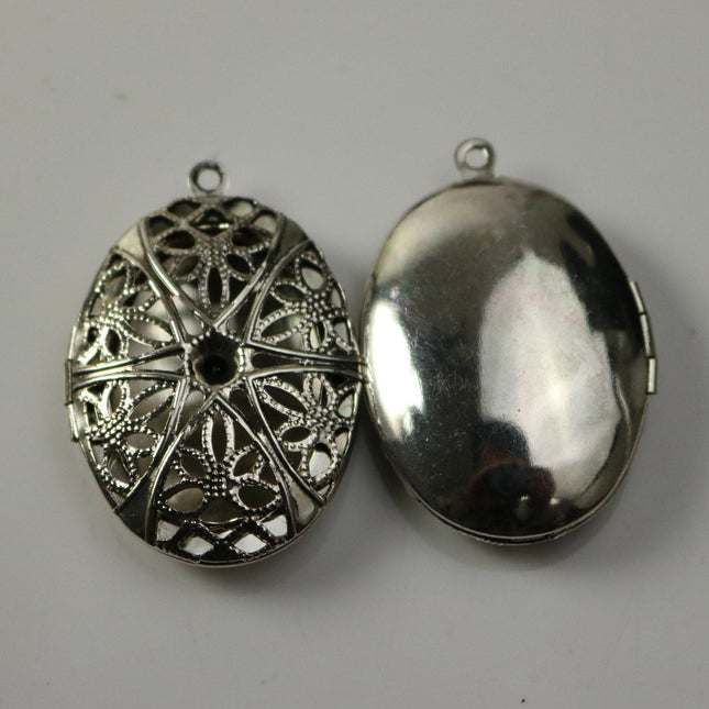 5 pcs Antique SILVER Filigree Locket OVAL Big Pendant Charm - 27x39mm 10mm thickness - Brass Locket Pendant Charm