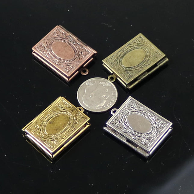 Book Locket Pendant Charm - 20x27mm 4.3mm thickness - Brass Locket Pendant Charm