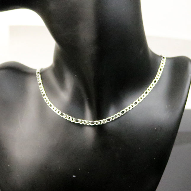 Stainless Steel FIGARO Chain Necklace - 19 inch (49 cm) 3.2mm width 1.1mm thickness