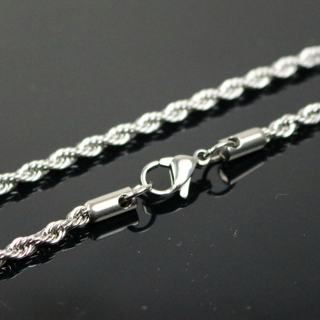 Stainless Steel ROPE Chain Ready to Wear Necklace - 19 inch (54 cm) 3mm width