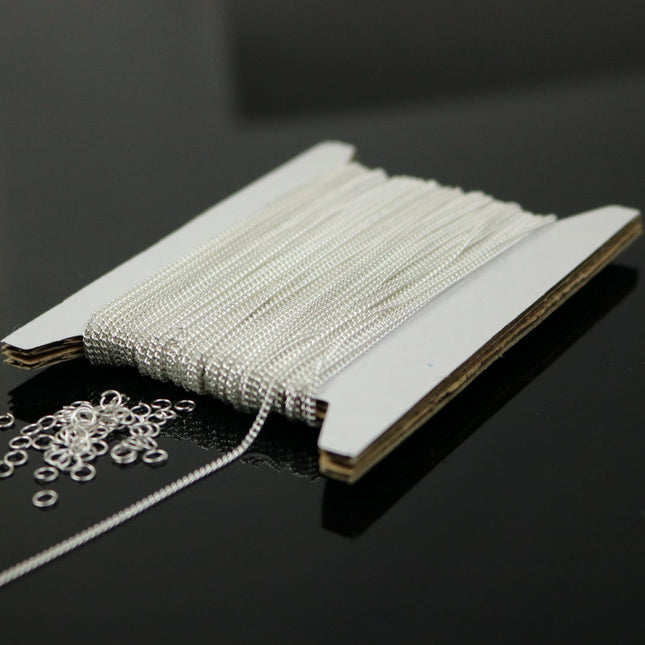 10 ft Reel Sterling Silver Plated FACET Tiny curb chain - 1.3mm soldered link - FREE adequate jump ring (10 pcs) - 1.3F