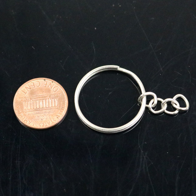 100 pcs Keychain Ring with Extension Chain, Rhodium Plated Split Key Ring, Thicken Key Clasp, keychain fob, Pendants, Wholesale Lot Bulk