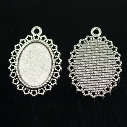 10 Bezel Pendant Trays 18x25mm - Antique Silver Oval Tray - Cabochon Tray Vintage Style Pendant Blanks Cameo Bezel Setting - 11/16x1 inch