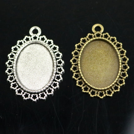 10 Bezel Pendant Trays 18x25mm - Antique Silver Oval Tray - Cabochon Tray Vintage Style Pendant Blanks Cameo Bezel Setting - 11/16x1 inch