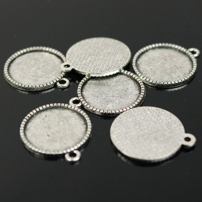 50 Round Antique Silver Bezel - for 18mm - Circle Pendant Blank Bezel . for Cabochon Cameo Pendants, Photo Jewelry, Post Setting
