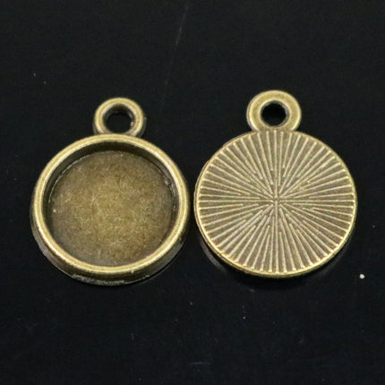 50 Round Antique Brass Bezel - for 10mm 3/8inch  - Circle Pendant Blank Bezel . for Cabochon Cameo Pendants, Photo Jewelry, Post Setting