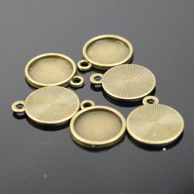 50 Round Antique Brass Bezel - for 12mm 1/2inch  - Circle Pendant Blank Bezel . for Cabochon Cameo Pendants, Photo Jewelry, Post Setting