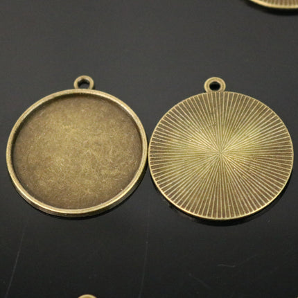 50 Round Antique Brass Bezel - for 25mm 1 inch  - Circle Pendant Blank Bezel . for Cabochon Cameo Pendants, Photo Jewelry, Post Setting