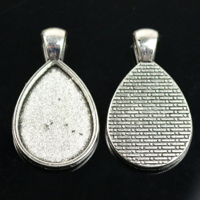 10 pcs Tear drop Antique Silver Bezel - for 18x25mm 3/4x1 inch  - Tear Drop Pendant Blank Bezel for Cabochon Cameo Pendants, Photo Jewelry