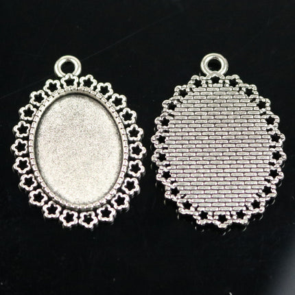 10 pcs Oval Antique Silver Bezel - for 18x25mm 3/4x1 inch  - Oval Pendant Blank Bezel for Cabochon Cameo Pendants, Photo Jewelry