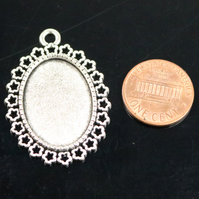 10 pcs Oval Antique Silver Bezel - for 18x25mm 3/4x1 inch  - Oval Pendant Blank Bezel for Cabochon Cameo Pendants, Photo Jewelry
