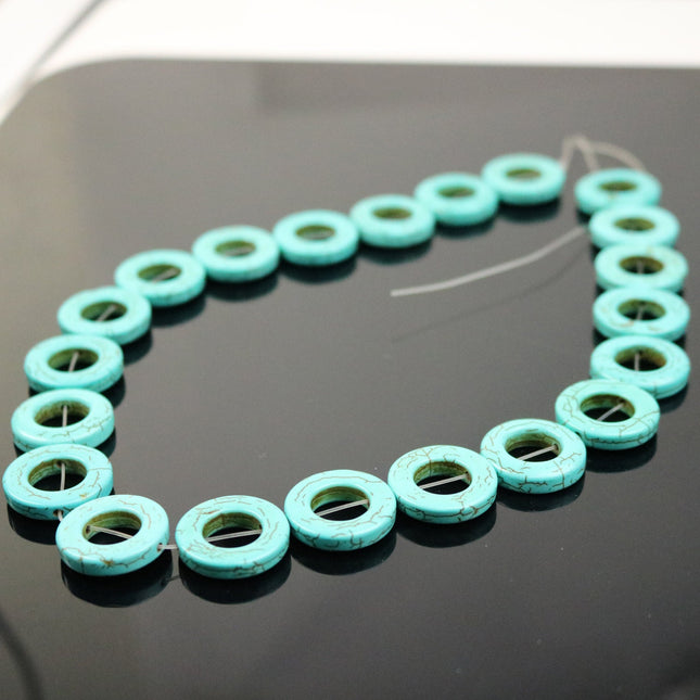 20pcs Howlite Turquoise LARGE Donut Ring Beads - 20mm 5mm thickness