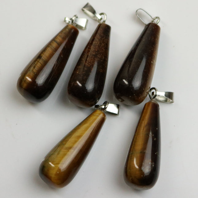 1, 5, 10pcs Water DROP water Charm Pendant - 11x26mm 7/16x1inch - Tiger Eye Gemstone Crystal Pendant U-Pick