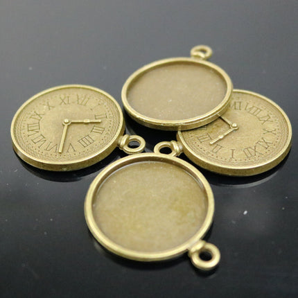 Pendant TIME Bezels with GLASS Magnifying Domes Cabochon - 5 sets 10 pcs  - 25mm 1(one) inch Antique Brass Bezel and Circle Glass Cabochon