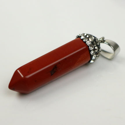 1, 5, 10pcs POINT Charm Point Pendant with 20 inch Matching Necklace, 38x8.5 mm - Brecciated Jasper, Cubic Zirconia & Gunmetal Edging
