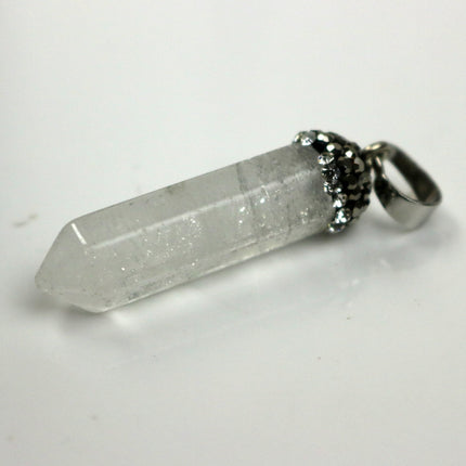 1, 5, 10pcs POINT Charm Point Pendant with 20inch Matching Necklace 38x8.5 mm-Quartz Crystal, Cubic Zirconia & Gunmetal Edging -Color U-Pick