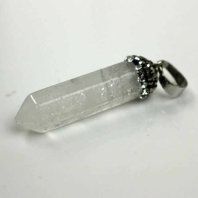 1, 5, 10pcs POINT Charm Point Pendant with 20inch Matching Necklace 38x8.5 mm-Quartz Crystal, Cubic Zirconia & Gunmetal Edging -Color U-Pick