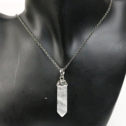 1, 5, 10pcs POINT Charm Point Pendant with 20inch Matching Necklace 38x8.5 mm-Quartz Crystal, Cubic Zirconia & Gunmetal Edging -Color U-Pick