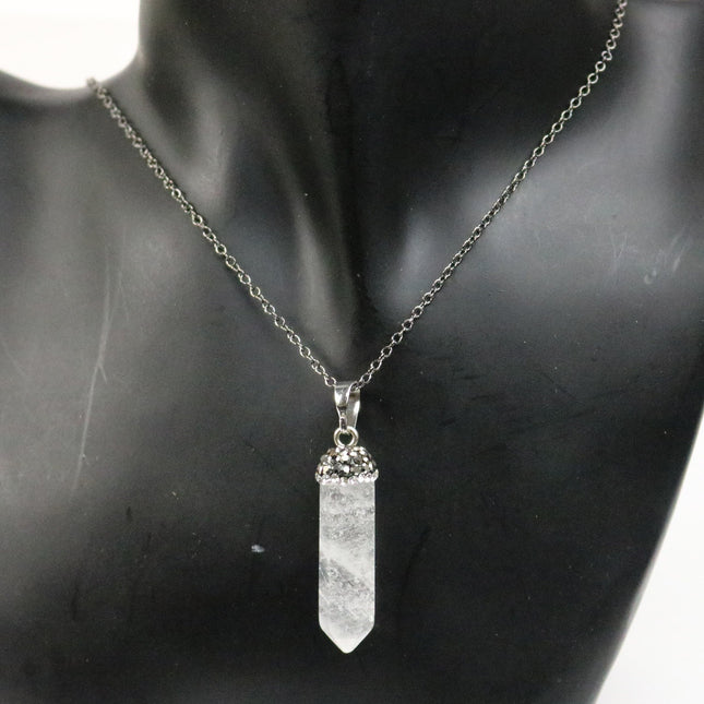 1, 5, 10pcs POINT Charm Point Pendant with 20inch Matching Necklace 38x8.5 mm-Quartz Crystal, Cubic Zirconia & Gunmetal Edging -Color U-Pick