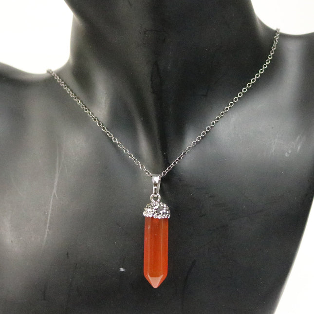 1, 5, 10pcs POINT Charm Point Pendant with 20 inch Matching Necklace 38x8.5 mm - Agate, Cubic Zirconia & Gunmetal Edging -Color U-Pick