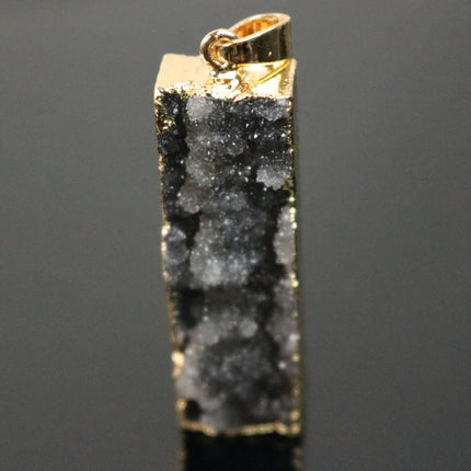 Druzy Pendant Natural Gray Agate Raw Gemstone Pendant, Rose (Pinky) Gold Electroplated Druzy Natural Stone Pendant  - 12x43 mm 6mm thickness