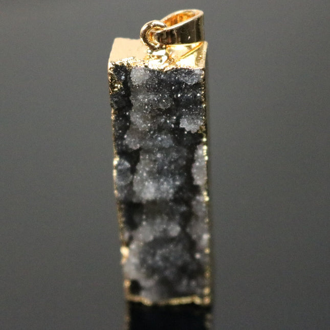 Druzy Pendant Natural Gray Agate Raw Gemstone Pendant, Rose (Pinky) Gold Electroplated Druzy Natural Stone Pendant  - 12x43 mm 6mm thickness