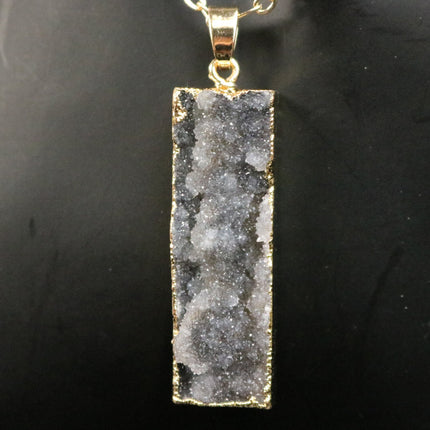 Druzy Pendant Natural Gray Agate Raw Gemstone Pendant, Rose (Pinky) Gold Electroplated Druzy Natural Stone Pendant  - 12x43 mm 6mm thickness