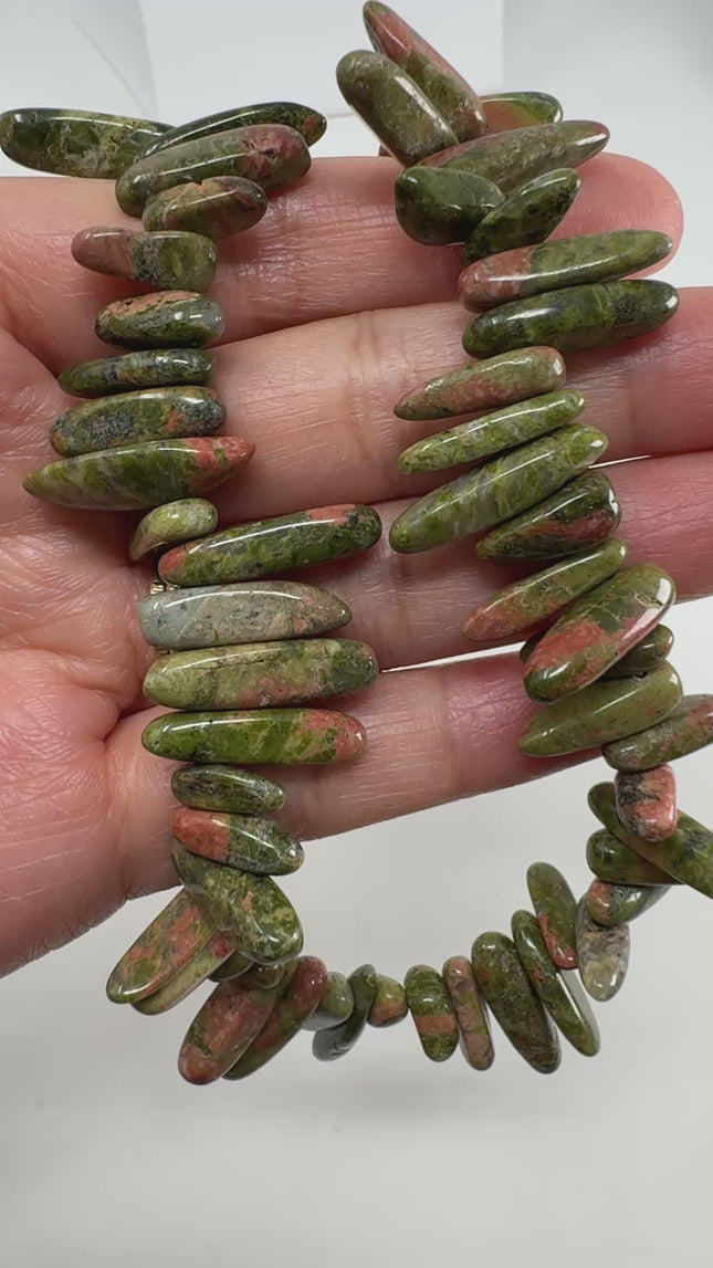 AAA Natural Unakite Stick Beads, Polished Pebble Chips, 15.5 Inch Strand