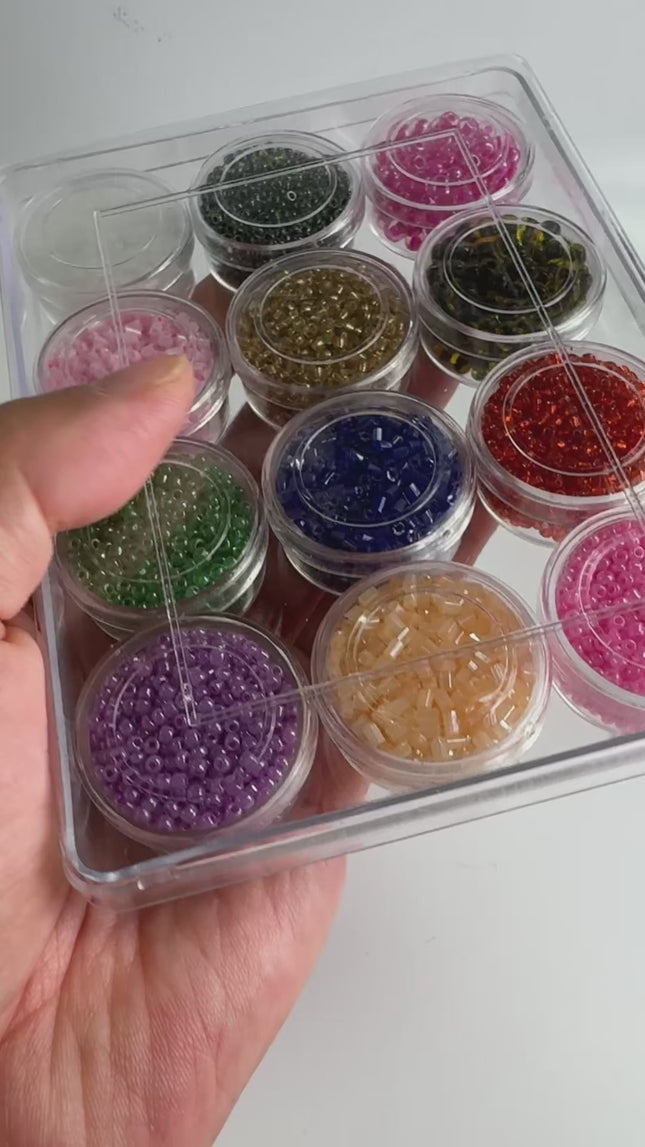 Glass Seed Bead Mystery Pack 12 Assorted Colors Bulk Set with Storage Box