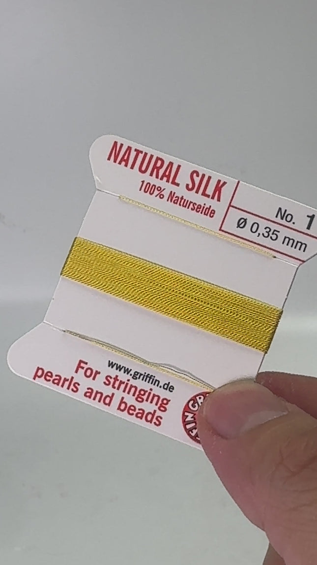 Griffin Natural Silk Bead Cord, 100% Silk Pearl & Bead Stringing Thread with Needle, 2m, No. 1-10 (0.35-0.90mm)