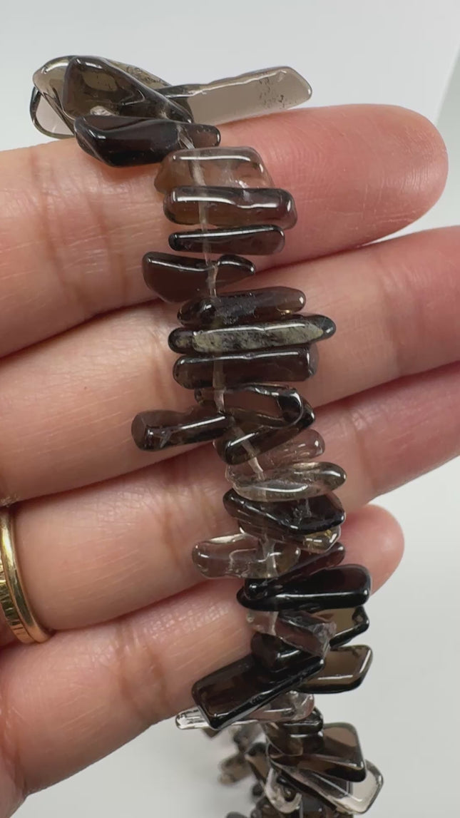 AAA Smoky Quartz Chip Beads, 11-21mm Slim Gemstone Stick Chips, Jewelry Making Supplies