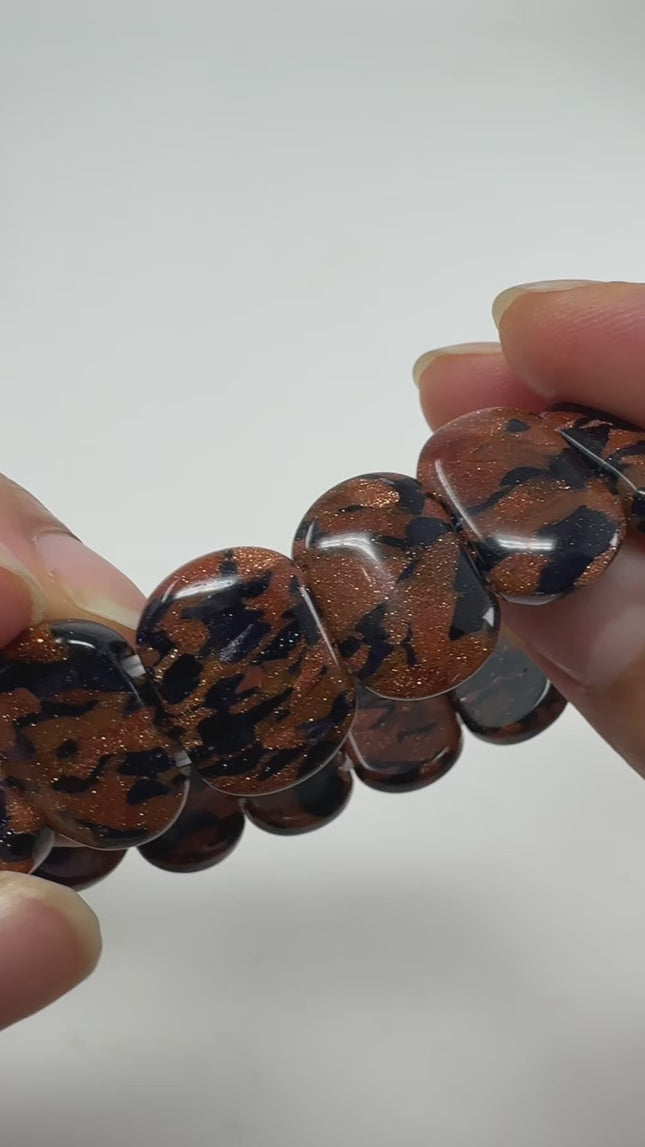Black Goldstone 2 Hole Brick Beads, 13x13x5mm, 14 Bead Bracelet