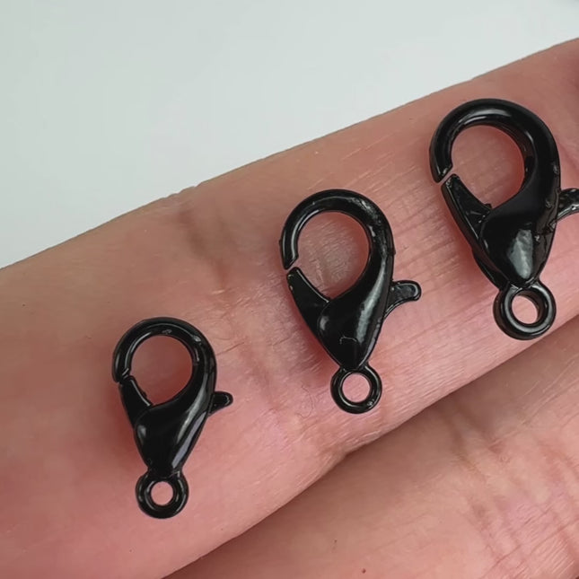 Black Finished Alloy Lobster Clasps, Multiples Sizes