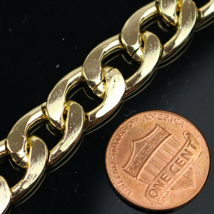 3 ft Aluminum Chain Chunky Facet Curb - Gold TARNISH Resistant Tarnish FREE Anti Tarnished Gold Finished  - 17x11mm 3.0mm Chunky - A057